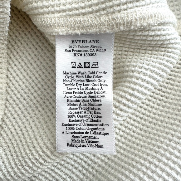 Everlane Waffle Crew Long Sleeve Tee 100% Organic Cotton Off-White Bone Size S - Picture 10 of 11